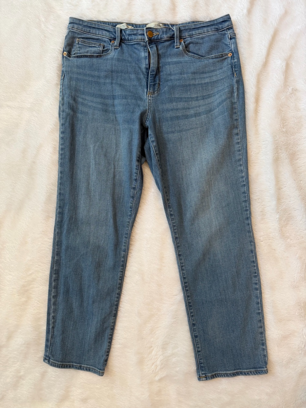 Universal Thread High Rise Slim Straight-Leg Jeans in Medium Blue Denim